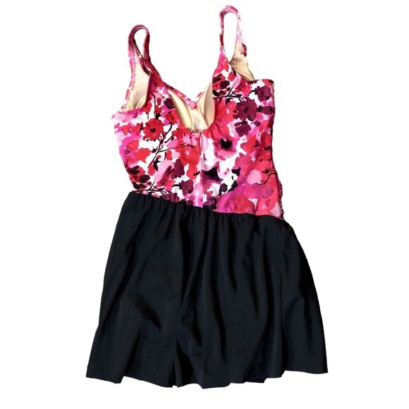 Maxine of Hollywood Swimsuit Womens 12 Used Pink Red Purple Floral Black MM4GF37 - Picture 12 of 13